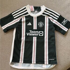 Kids dark green and White Striped Adidas Manchester United Jersey